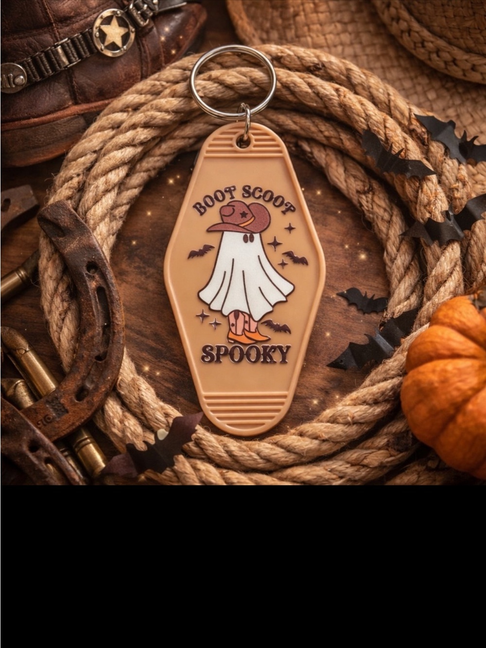 Boot Scoot Spooky Ghost Keychain - Tan